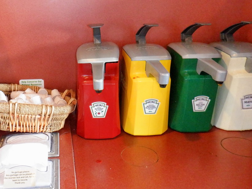 Lots of hands on the condiments might not be the best way to give them out amid the Covid-19 global outbreak at a global resort.