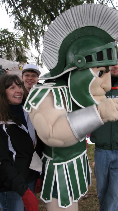 Sparty meeting tailgating before the Iowa vs. State game, October 24, 2009.