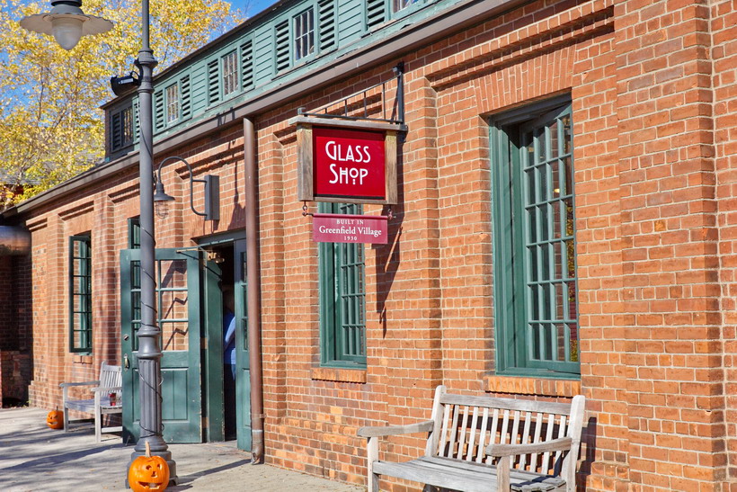 Glass shop in Greenfield Village town center, built in 1950.