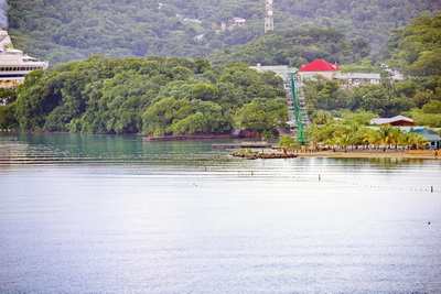 Cruise ship built beach accessed from walking bridge or install ski lift at Mohogany Bay, Roatan.