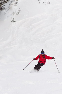 Ron coming down the side finding some untracked snow for first run.