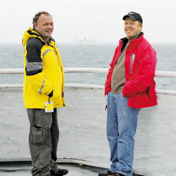 Enjoying the fresh misty November air on the Horseshoe Bay Ferry to Nanaimo.