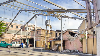 Remains of the Bahamas Famous Straw Market tent after a December 2, 2012 fire that was the temporary housing for 10 years after a 2001 fire.