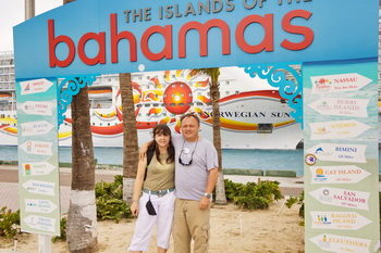 Port of Bahamas sign on the pier.