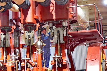 Steam engine being maintained at the Henry Ford Museum