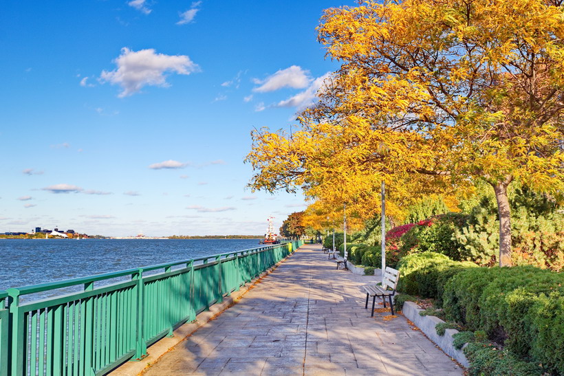 Riverside in Windsor, Ontario on October 22, 2016 trees in full colour on a beautiful autumn day.