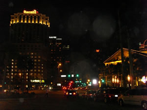 View from hotel front as we arrived at night.