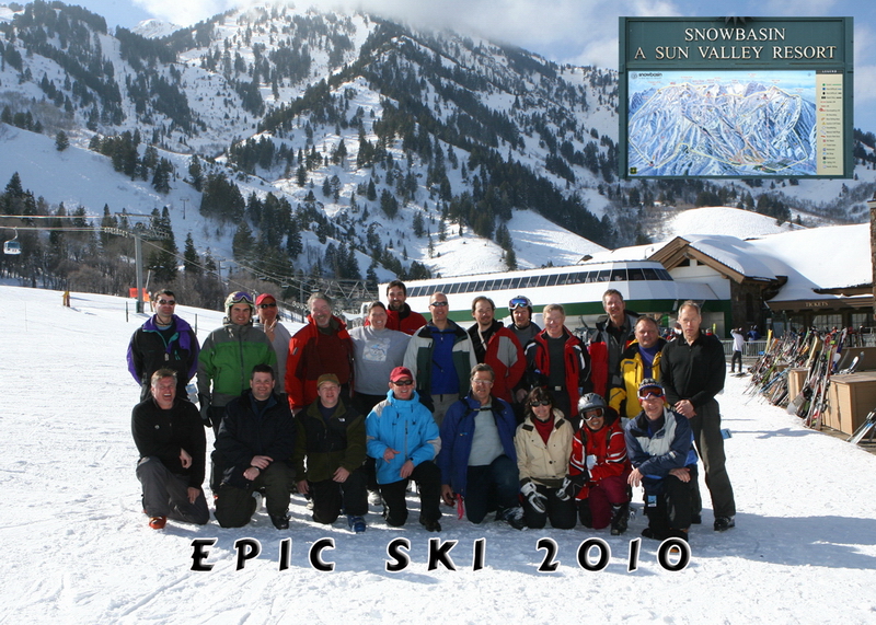Snow Basin ski hill group shot after lunch of all the bears.