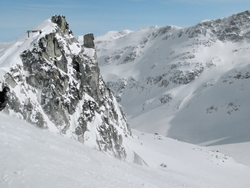 Looking back to lift after walking to the top of the Blackcomb Glacier run.